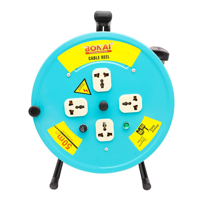 BONAI 50-Meter Extension Reel: Efficient Indoor Power Enhancement with 4 Sockets and Fuse Protection