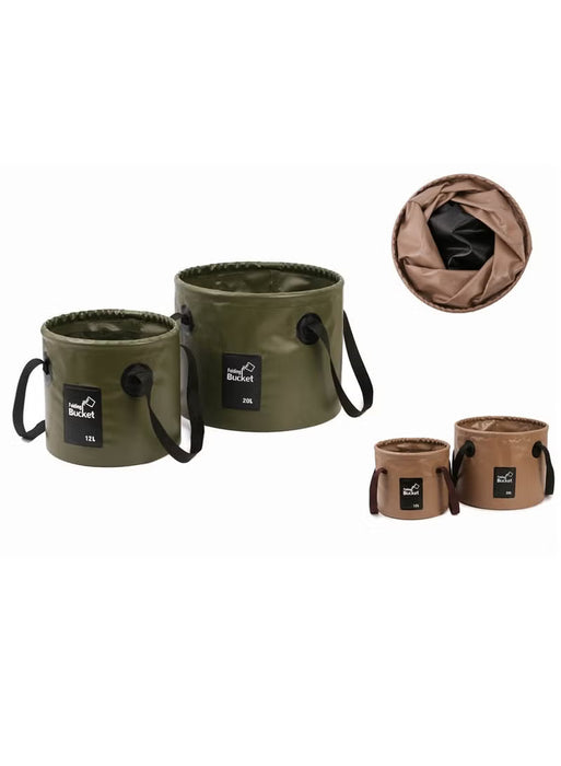 Foldable Waterproof Bucket Set 12L & 20L Heavy Duty PVC Collapsible Water Bucket for Camping Fishing Cleaning Car Wash Outdoor Storage