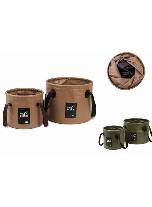 Foldable Waterproof Bucket Set 12L & 20L Heavy Duty PVC Collapsible Water Bucket for Camping Fishing Cleaning Car Wash Outdoor Storage