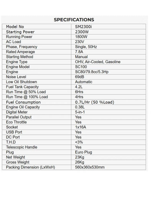 Quiet Inverter Generator (SM2300i)