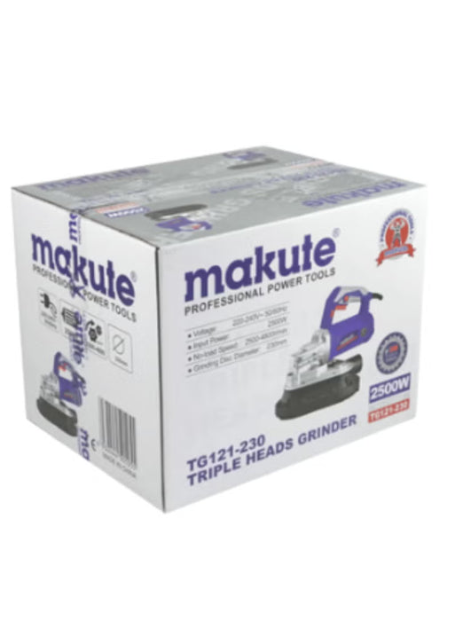 2500W Three-Head Floor Sander with Vacuum – Dust-Free Triangular Concrete Grinder, Edge Polisher & Wall Putty Refurbishment Machine – 230mm Variable Speed Electric Tool(TG121-230)