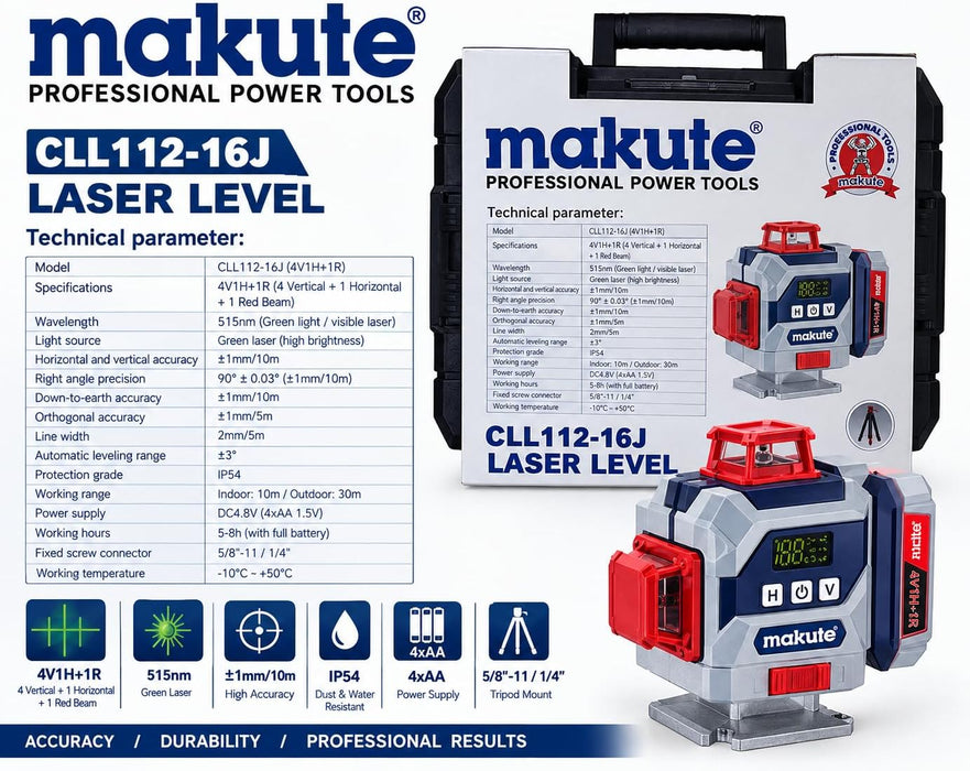 makute 4D 16-Line Green Beam Laser Level (CLL112-16J)