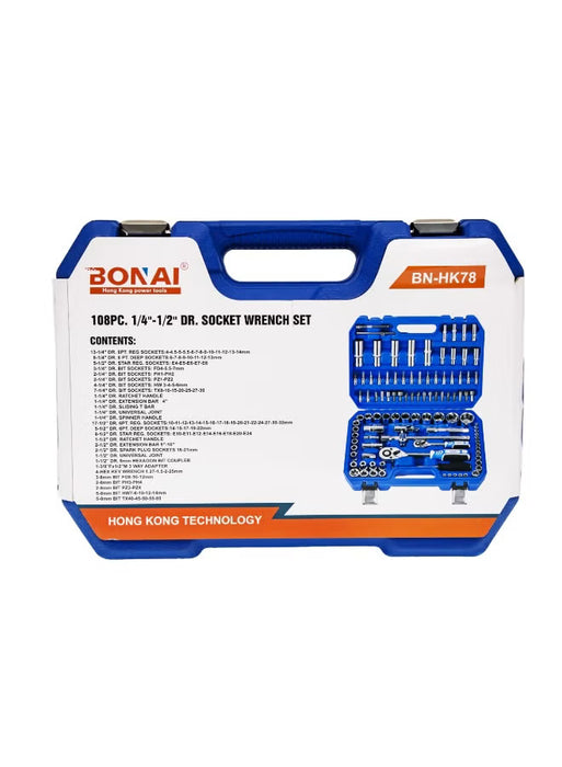 108-Piece 1/4" & 1/2" Drive Socket Wrench Set (BN-HK78)
