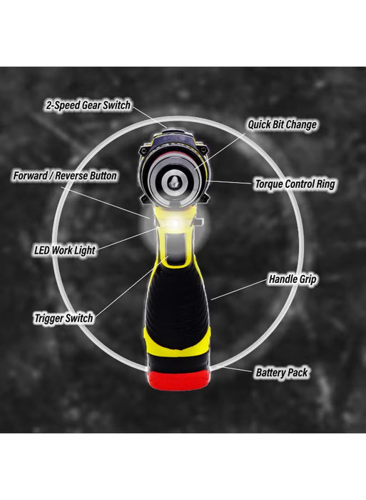 24V Cordless Drill Driver 3/8” Keyless Chuck, 2-Speed 350–1350RPM, Variable Torque, Forward Reverse Control, 21-Piece Bit & Socket Set with Carry Case (BN-HK117)