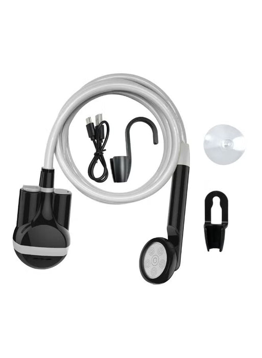 Portable USB Rechargeable Camping Shower with Submersible Pump, Handheld Shower Head, Hose, Hook & Suction Cup for Outdoor Travel Car Wash Pet Bath ( Model JP-2003)